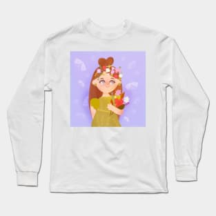 Fairy Floral Aesthetic Illustration Long Sleeve T-Shirt